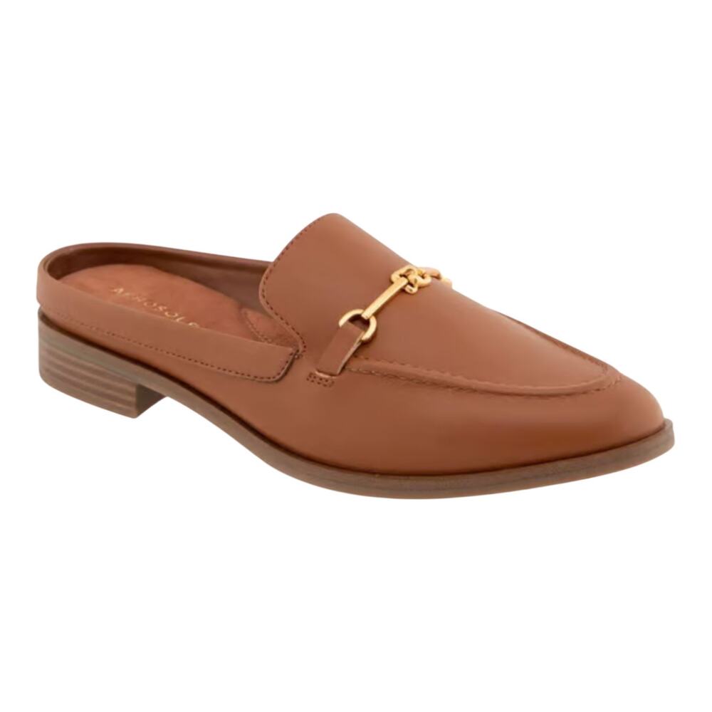 AEROSOLES Women's Tan Leather Slip-On Mule with Gold Bit
